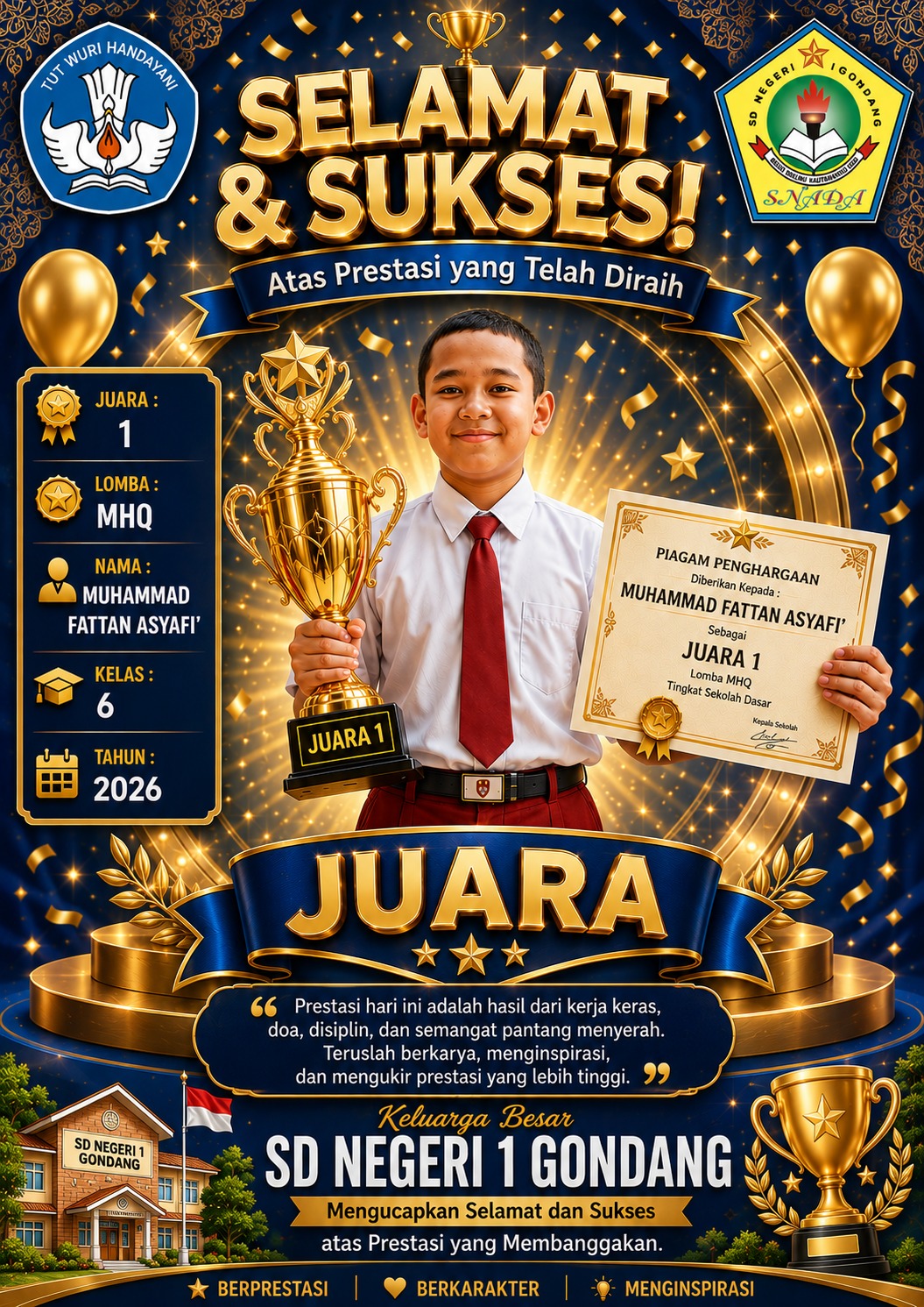Siswa SDN 1 Gondang Mendapatkan Juara dalam Piala Kemerdekaan